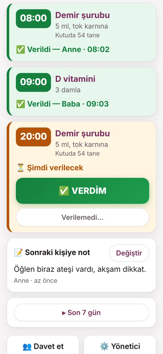 Verdik mi? ekranı: Saati gelen doz